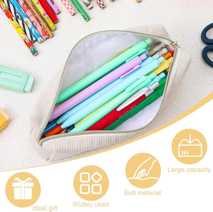 Corduroy Pen Case, Aesthetic Pencil Pouch, Simple Pen Bag with Practical Zip Portable Makeup Bag Stationery Pouch for Women
