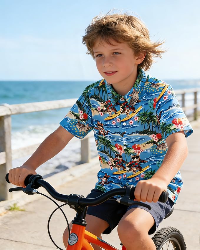 Enlifety 2-10T Kids Hawaiian Shirt Boys Short Sleeve Button Down Shirts Hawaii Summer Casual Blouse