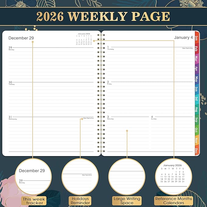 2026 Planner - Planner 2026, January - December 2026, Weekly and Monthly Planner, 9'' x 11", 2026 Calendar Planner, Monthly Tabs, Twin-wire Binding, Back Pocket, Holidays