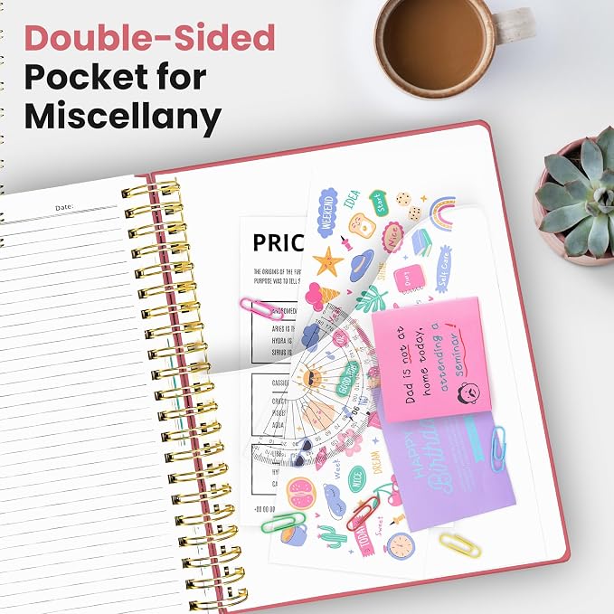 Taja Cute Large Spiral Lined Notebook for Work with 5 Removable Dividers