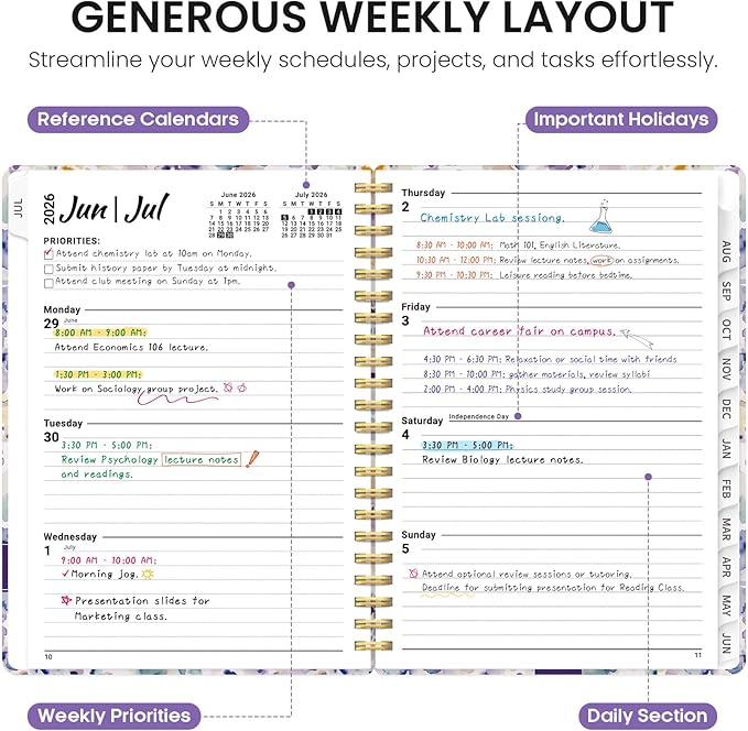 Planner 2026-2027, Academic Year Monthly and Weekly Calendar Planner, Jul 2026 - Jun 2027, Hardcover Teacher Student Planning Agenda book with Tabs, Perfect for School Office Supplies, 6.3" x 8.5" - Purple Blocks