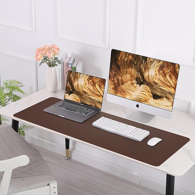 AFIING Cork Desk Mat 35.4" x 17", Dual-Sided Natural Cork & PU Leather Desk Pad, Non-Slip Waterproof Large Mouse Pad for Office, Home & Gaming (Coffee)