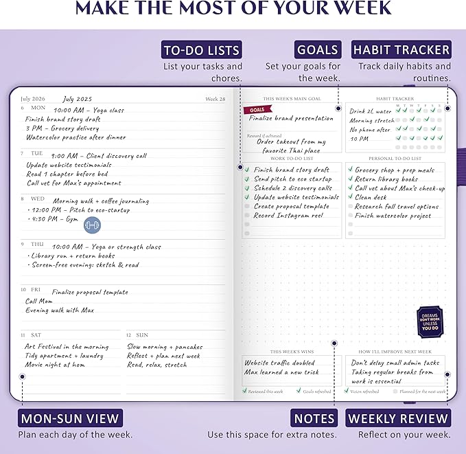 Legend Planner Jan 2026 – Jan 2027 Dated Weekly & Monthly Planner to Hit Your Goals, Increase Productivity & Live Happier. Organizer Notebook & Productivity Journal. A5 Hardcover (Purple)