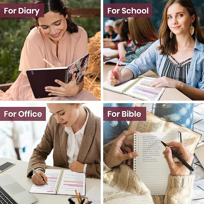 ZOTIA Lined Spiral Journal Notebook for Women, A5 College Ruled Journals for Writing, Hardcover Notebooks for Work, Note taking and Office School Supplies,140 Pages - Lineage Flora
