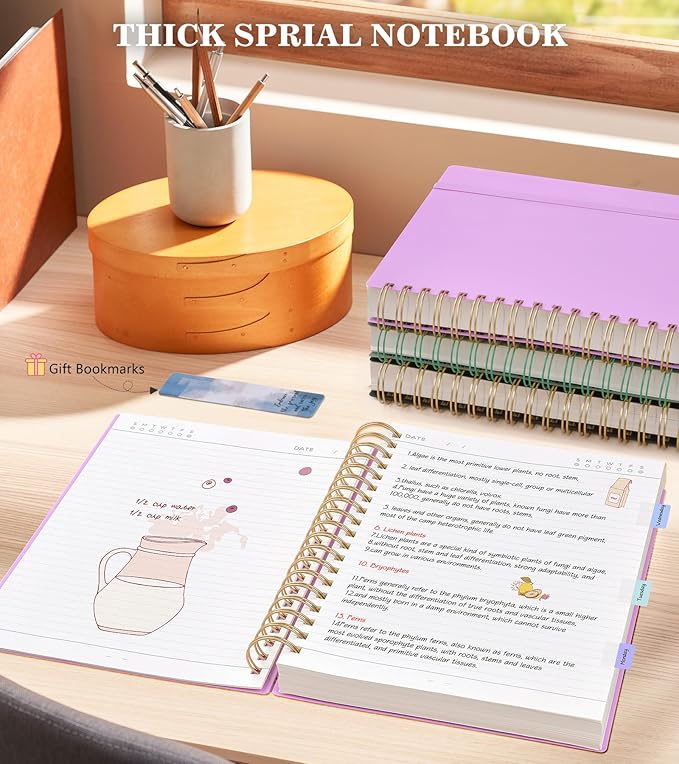 MUAHLIUB Spiral Notebook Journal College Ruled 8.5''x 11'', 360 Pages Lined Thick Journals for Women Men, A4 Large Writing Spiral Journal with 100GSM Paper, Spiral Notebooks for Work, School Purple