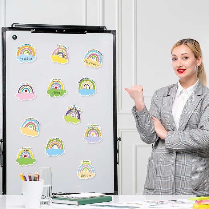 Xqumoi 30 Pack Boho Rainbow Teacher Sticky Notes - Spring Self Sticky Notepads Writing Memo Pads Teacher Appreciation Gift Back to School Office Supplies Birthday Party Favors Goodies Bag Fillers