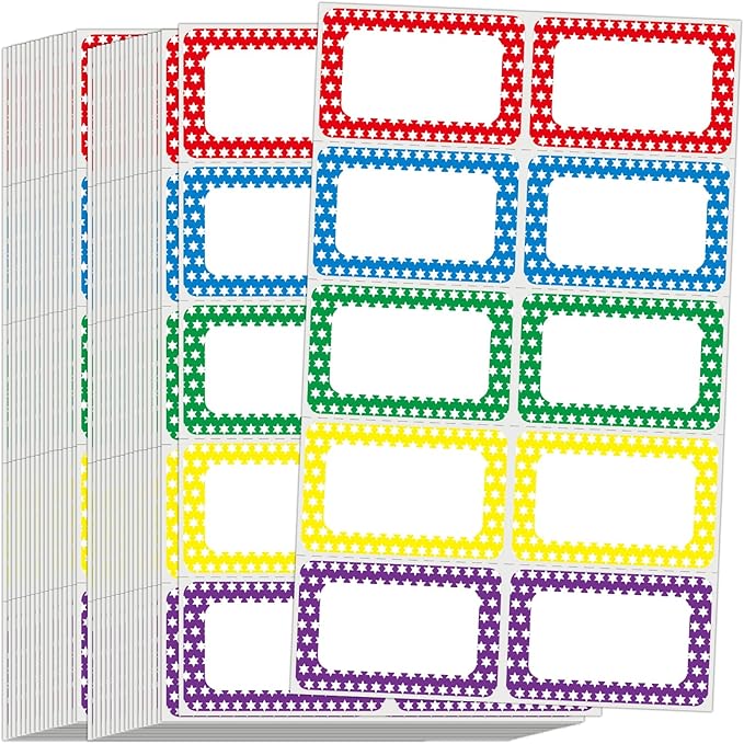 L LIKED 400 Stickers - 3.5" x 2.25"Colors Plain Name tag Labels with Perforated Line for School Office Home (Star - 400 Labels)