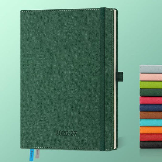 Weekly Monthly 2026-2027 Planner (July 26-Dec 27),8.5"x6.5",18 Months Agenda Plan with Month Tabs & Pocket,Expenses/Note Pages, Academic Calendar with Vegan Leather Cover,Green