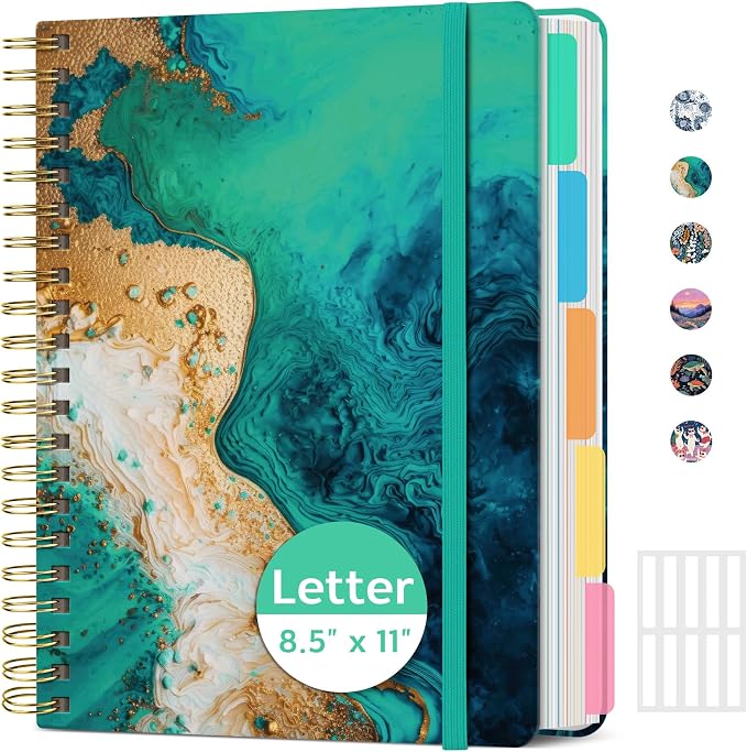 ZOTIA Large Spiral Notebooks for Work 5 Subject with Removable Dividers
