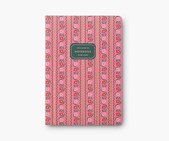 RIFLE PAPER CO. Dahlia Stitched Notebook Set, Assorted Set of 3 Notebooks, 64 Ruled Pages including Gold Ink, Full Color Canvas Cover with White Text Paper Interior, Lay-Flat Binding