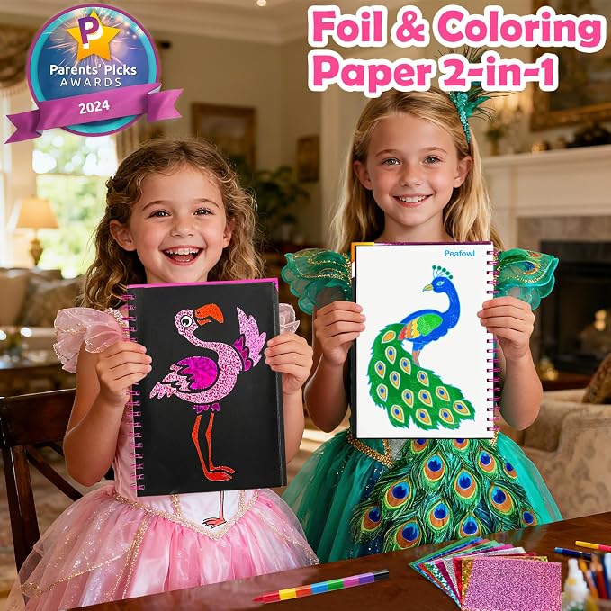 FUNNYB&G Mess-Free Foil Art Craft for Girls Ages 4-10, Kids Birthday Gift