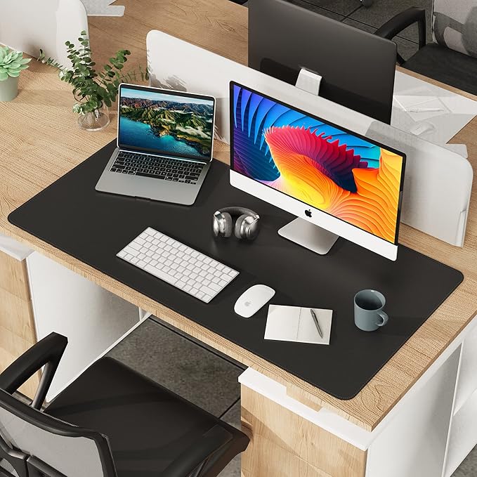 AFIING Cork Desk Mat 47" x 23.6", Dual-Sided Natural Cork & PU Leather Desk Pad, Non-Slip Waterproof Large Mouse Pad for Office, Home & Gaming (Black)