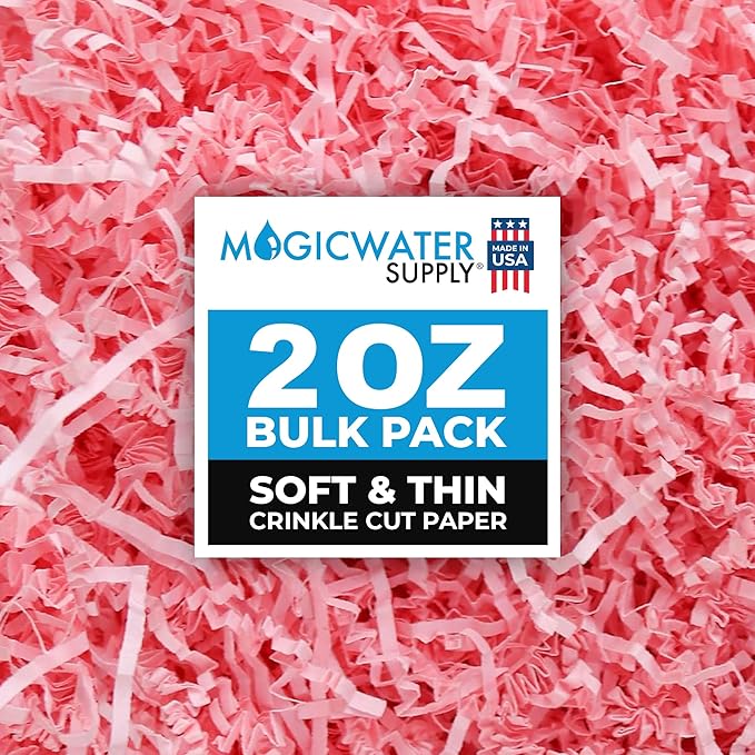 MagicWater Supply - 2 oz - Pink - Soft & Thin Crinkle Cut Paper Shred Filler great for Gift Wrapping, Basket Filling, Birthdays, Weddings, Anniversaries, Valentines Day, and other occasions