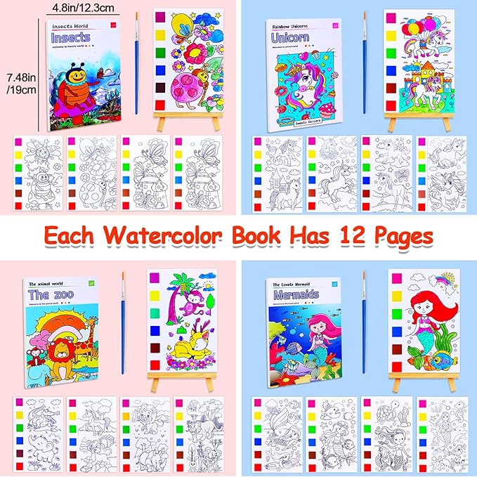 JUNQIU 4Pack Paint with Water Books for Kids, Watercolor Painting Coloring Books for Toddlers, Magic Paint Set for Kids, Art Craft Kits Easter Basket Stuffers For Girls Boys