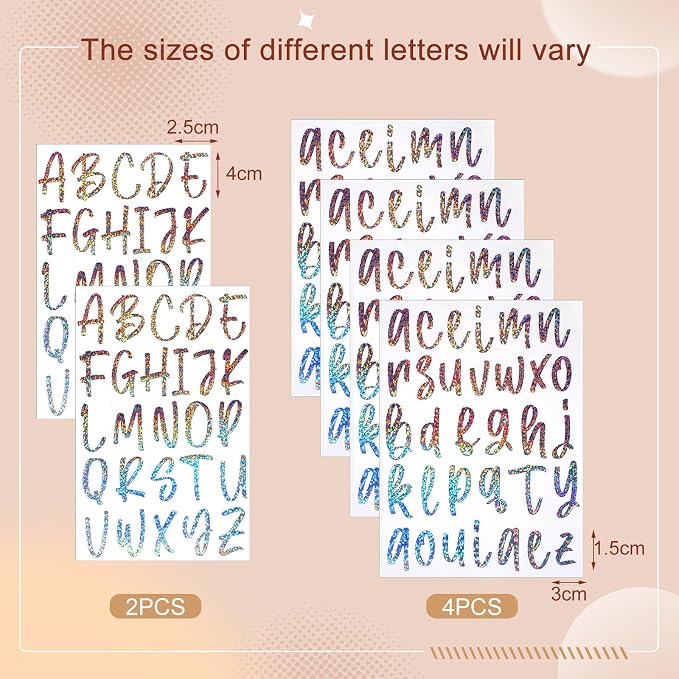 UV DTF Cup Wrap Letter Stickers Vinyl Decals,Colorful,6 Sheets | Personalized Name Stickers for Water Bottles Tumblers, Waterproof UV DTF Alphabet A-Z Stickers for 14-44oz Mugs DIY Craft