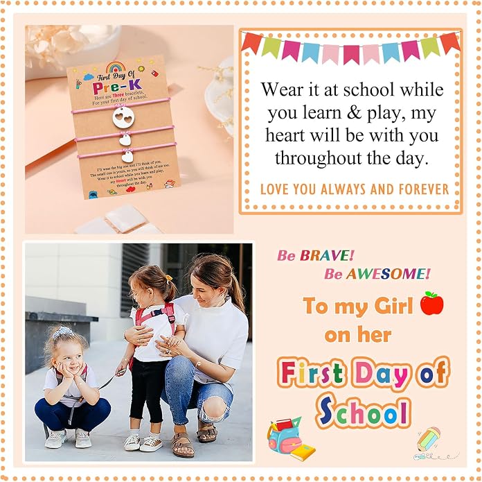 3PCS First Day of Preschool/Kindergarten/1st Grade Gift, Back to School Bracelets Set for 3