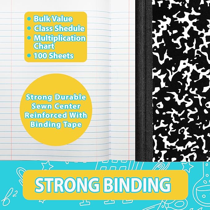 ENVO Composition Notebooks, Wide Ruled Composition Notebook, Black Marble Covers Composition Notebook, 100 sheets (4 Pack, Wide Ruled)