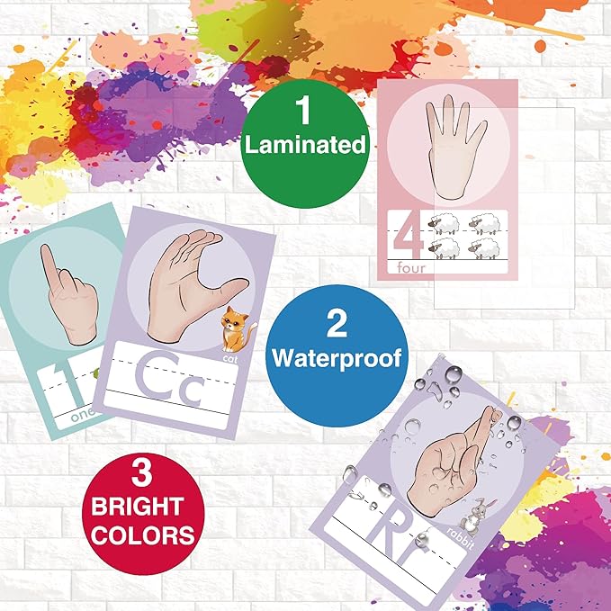 YIYDONG 36 Pieces ASL Alphabet Line Bulletin Board Set ABC Number Sign Language Flash Cards Wall Decorations for Pre-School Kindergarten Elementary Classroom Nursery Homeschool (Soft Tones)