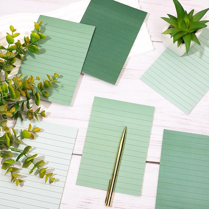JarThenaAMCS 12Pcs Sage Green Lined Sticky Notes 4 x 6 in Assorted Green Self-Adhesive Notepads Removable Memo Pad for Office School Home Supplies, 6 Colors
