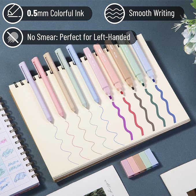 Mr. Pen- Aesthetic Highlighters and Gel Pens, 10 Pack | Assorted Colors Bible Highlighters No Bleed, Fine Point 0.5mm Colored Ink Gel Pens