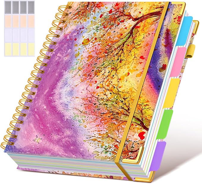 Spiral Notebooks 8.5"x11" for Work with Removable Dividers Tabs,300 Pages 5 Subject Notebook College Ruled,100GMS Notebook journal for School Note taking,Lined Journal for Women,A4 Autumn Tree