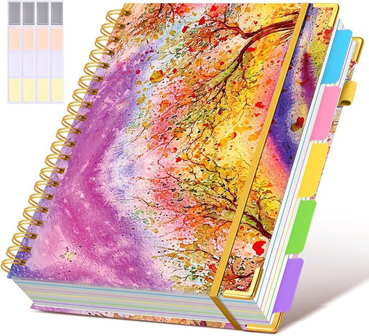 Spiral Notebooks 8.5"x11" for Work with Removable Dividers Tabs,300 Pages 5 Subject Notebook College Ruled,100GMS Notebook journal for School Note taking,Lined Journal for Women,A4 Autumn Tree