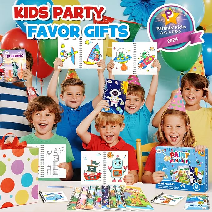 ZMLM 24 Water Coloring Books for Kids Party Favors - Bulk Mini Coloring Books for Kids Ages 4-8,Small Birthday Goodie Bag Stuffers School Teacher Return Gift Art Crafts Classroom Prizes (Boy)