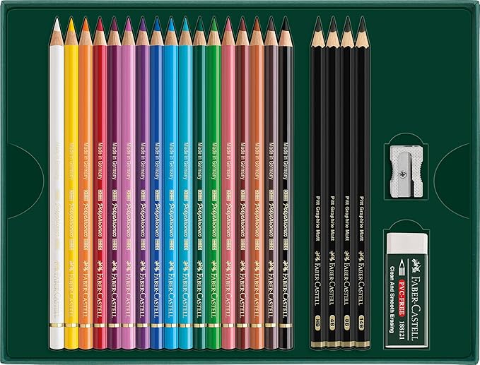 Faber-Castell Polychromos and Pitt Graphite Matte Gift Art Set, 1 Count (Pack of 23), Multicolor 23