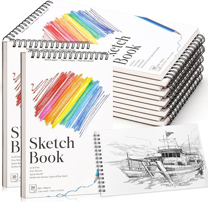12 Pack Small Sketch Books, 5.5 x 8.5 Inch Mini Sketchbook, 68lb/100gsm Spiral Bound Small Sketch Pad, Acid Free Art Supplies Drawing Painting Sketchbook for Kids, Beginners, Artists