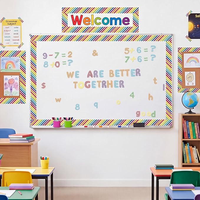 221 Pcs Checkered Notebook Bulletin Board Letters, Round Alphabet Number Punctuation Symbol Combo Letter Cutouts, Colorful Classroom Decor for Summer School Chalkboard Whiteboard Poster Wall
