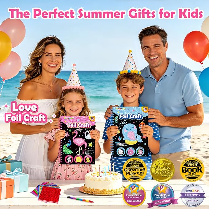 FUNNYB&G Mess-Free Foil Art Craft for Girls Ages 4-10, Kids Birthday Gift