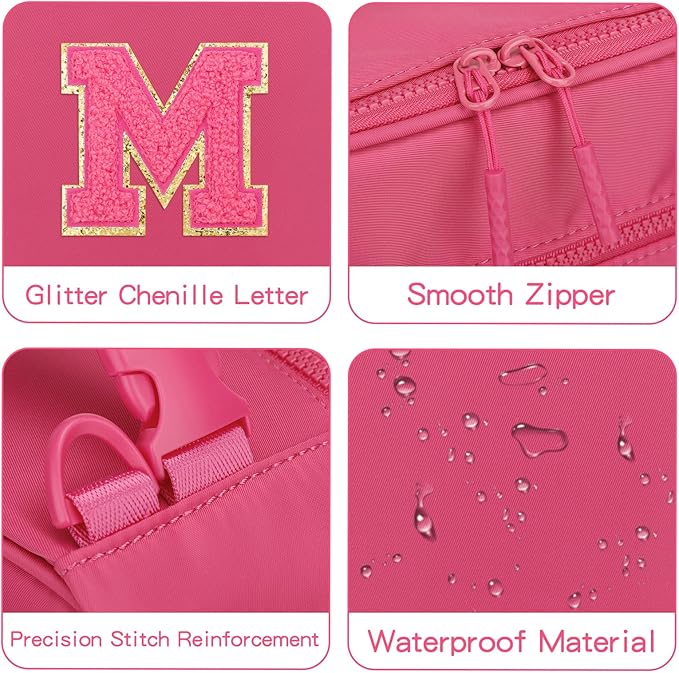 Initial Insulated Lunch Bag for Girls Kids, Back to School Gift, Reusable Leak-proof Lunch Box with Adjustable Strap for School Daycare Travel Picnic (Rosy Red,M)