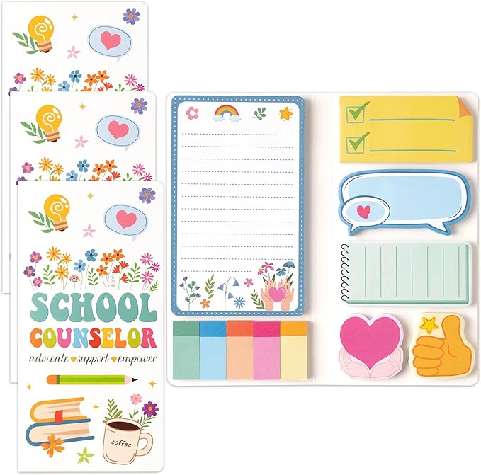 B1ykin School Counselor Sticky Notes Set - Advocate Support Empower Self-Stick Notes Pad, 550 Sheets Writing Memo Pages Sticky Notepad for Teacher Appreciation Gifts, School Office Party Favors (3Pcs)