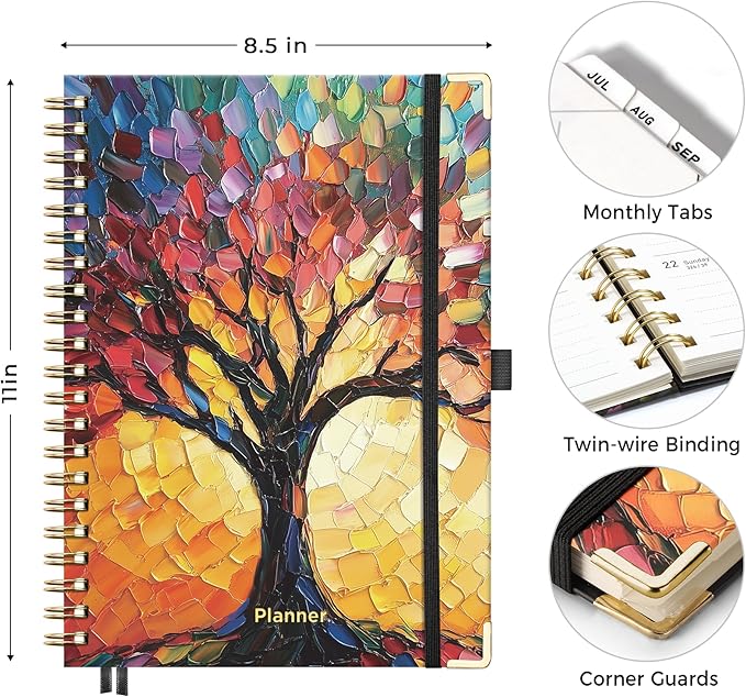 AHGXG Academic Planner 2026-2027, July 2026 - June 2027, Weekly and Monthly, 8.5" x 11", Hardcover, Spiral-Bound, Calendar, Agenda for Women, Student, School, 12-Month Tabs (Colourful Tree)