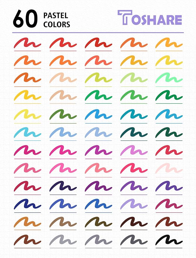 TOSHARE Art Markers Pens Dual Tip Coloring Markers Set with Brush & Fine Nib for Adult Coloring Book Brush Pens Professional Calligraphy & Drawing Art Supplies Kit for Adults (60 Colors)