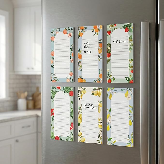 Beautiful Magnetic Notepads for Fridge - Set Of 6 Modern Note Pads with Lined Pages to Easily Write Notes & Make Grocery/Shopping Lists - Cute To Do List Pad w/ Strong Magnets for Your Refrigerator