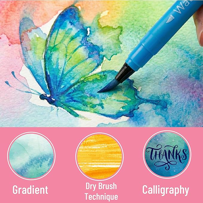 Mr. Pen- Watercolor Brush Pens, 36 Pack, Watercolor Pens Set, Non-Toxic, Easily Blendable, Smooth, Professional Art Supplies, Watercolor Markers for Pros & Beginners, Ideal for Coloring, Calligraphy
