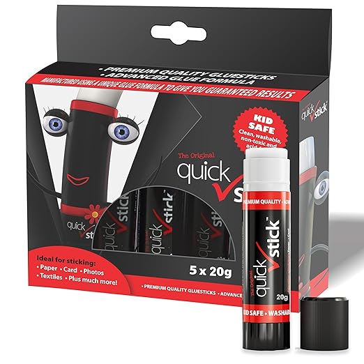 Glue Stick Original 20g, Pack of 5 Glue Sticks, Quality Adhesive Gluestick, Ideal for School, Scrapbooking & Office supplies - Strong-hold for Paper, Card, Textiles, Crafting Glues, Homesc