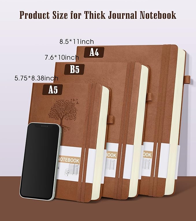 Lined Journal Notebook -365 Pages B5 Large Journal for Writing Men Women, College Ruled Notebook, Hardcover Leather Journal, Daily Notebook for Work, Note Taking, 100Gsm Paper ( 7.6'' X 10'' Brown)