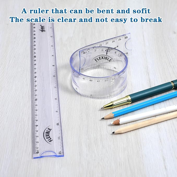 2 Pcs Flexible Ruler, 12 Inch Clear Plastic Ruler with Centimeters and Inches Soft Bendable Rulers for Kids and Adults Home School Office Measuring Drafting Tools