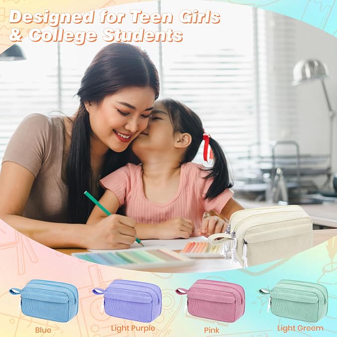Big Capacity Pencil case,Soft Corduroy Pencil Bag with 3 Compartment,Pencil Pouch School Supplies Cute Pencil Box Pencil Bag for Teen Girls Boys College
