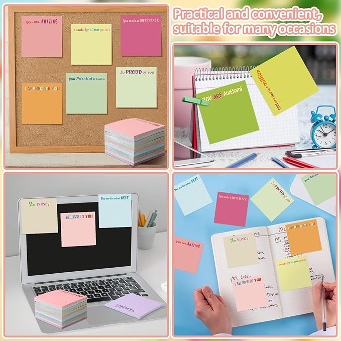 Yinder 24 Pcs Inspirational Sticky Notes Cute Motivational Sticky Notes Pad End of Year Employee Appreciation Gifts Bulk for Teacher Nurse Coworkers Office Supplies 3 x 3'' (Thank You,Macaroon)