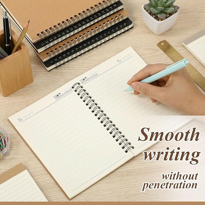 Leelosp 12 Pcs Small Spiral Notebook Lined Spiral Journal College Ruled Notebook Wire Bound Kraft Cover, 120 Pages for Work (Brown,Black,5 x 7 Inch)