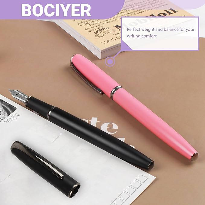 Super Smooth Writing Fountain Pen Set,Includes 2 Hand Polished Iridium Nibs(Fine & Extra Fine),8 Ink Cartridges,2 Ink Refill Converter and Gift Box,Best Pen Gift Set for School,Office(Black)
