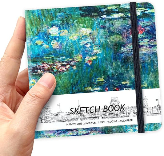 5" x 5" Hardcover Sketch Book,Small Mixed Media Sketch Pad,58 Sheets 150GSM Acid-Free Artist Drawing Paper,Travel Journal Blank Notebook for Painting,Illustration,Art Supplies.Oil Painting Pond