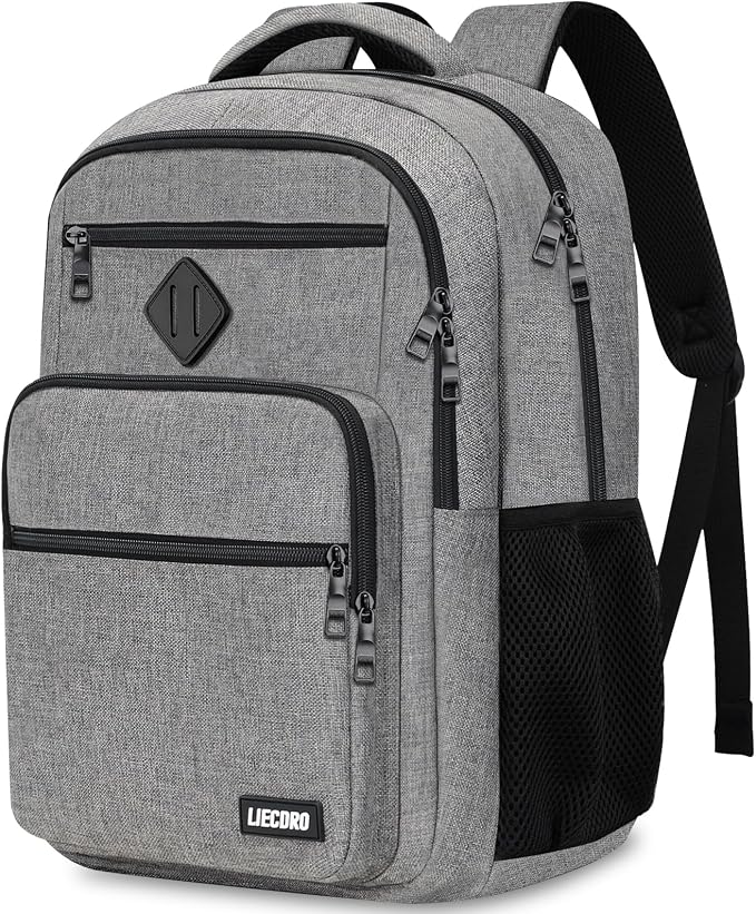 Grey Backpack for Men Women, School Backpack for Boys Girls Teens, 17.3 inch Laptop Back Pack with Reinforced Straps, Backpacks for School Business Work College Travel, College Book Bag, Bookbag