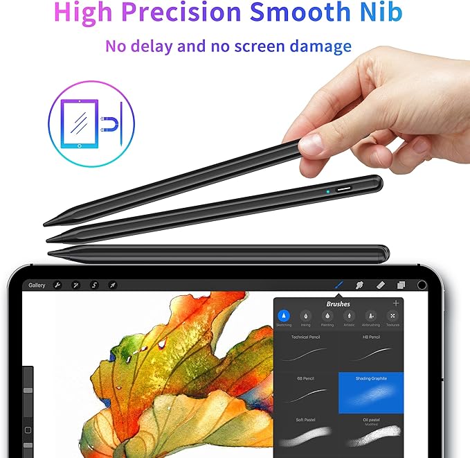 Stylus Pen for Touchscreen, Compatible with iPhone/iPad/Samsung Galaxy Tab A9+ & Android & iOS Phones Tablets, Rechargeable Stylist Pencil High Sensitivity Precision for Drawing Writing, Fast Charge