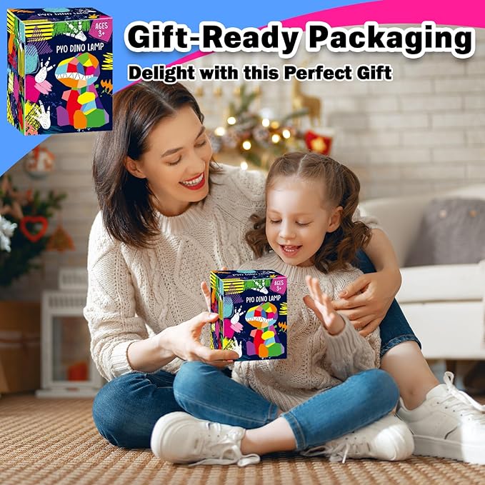 FUNZBO 4.3in Paint Your Own Dinosaur Lamp Kit - Arts and Crafts Supplies Painting for Kids Teens, DIY Night Light Dinosaur Toy for Boy Girl 3 4 5 6 7 8 9 10 11 12 Birthday Gift