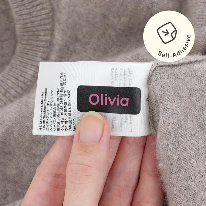 TeddyLabels - Clothing Labels for Nursing Home (120) – Self-Adhesive Name Tags for Clothes and Personal Items. Personalized Labels for Daycare, Nursing Homes, and Laundry Use - Black