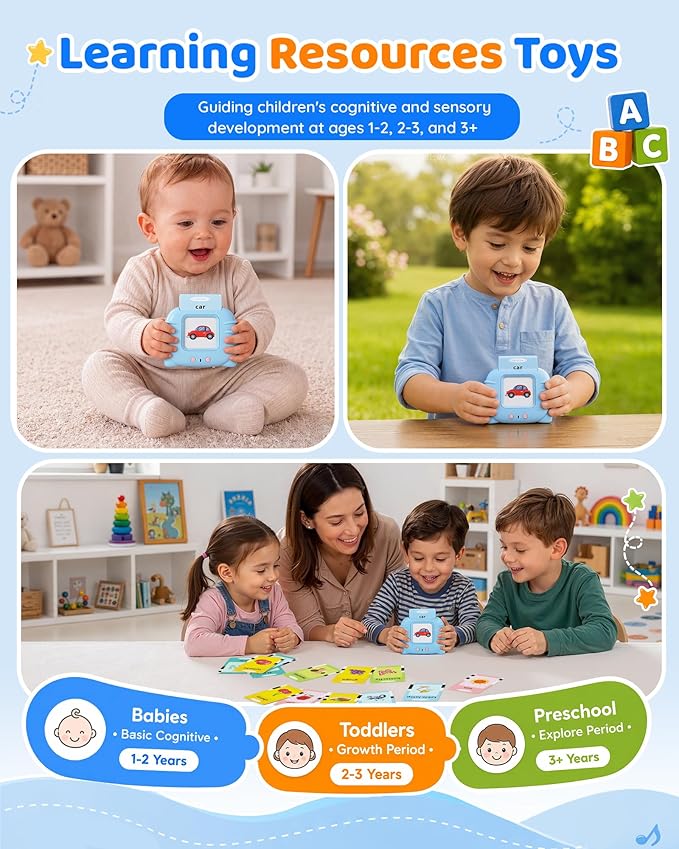 Aullsaty Talking Flash Cards for Toddlers 1-3, Upgraded 248 Sight Words Montessori Speech Therapy Toy, Autism Sensory Educational Learning Toys, Birthday Gift for Boys Girls (Blue)